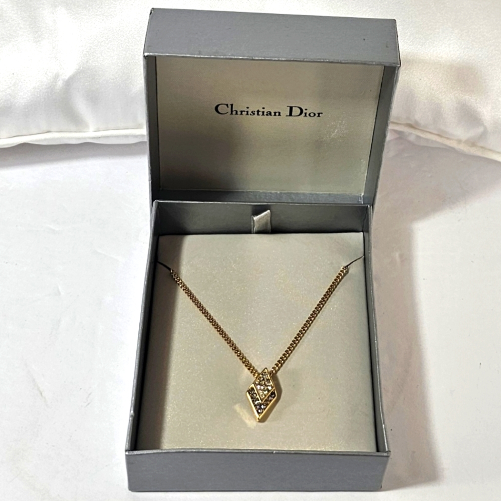 Christian Dior Diamond Gold Necklace W/ Box